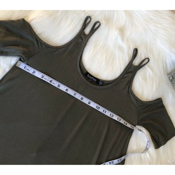 BooHoo Cold Shoulder T-Shirt Dress Women’s Size Small Olive Green - Picture 4 of 6